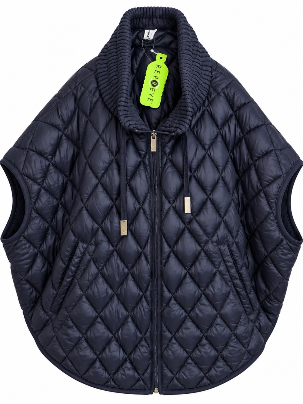 Martha Stewart Navy Quilted Diamond Puffer Jacket with Ribbed Collar